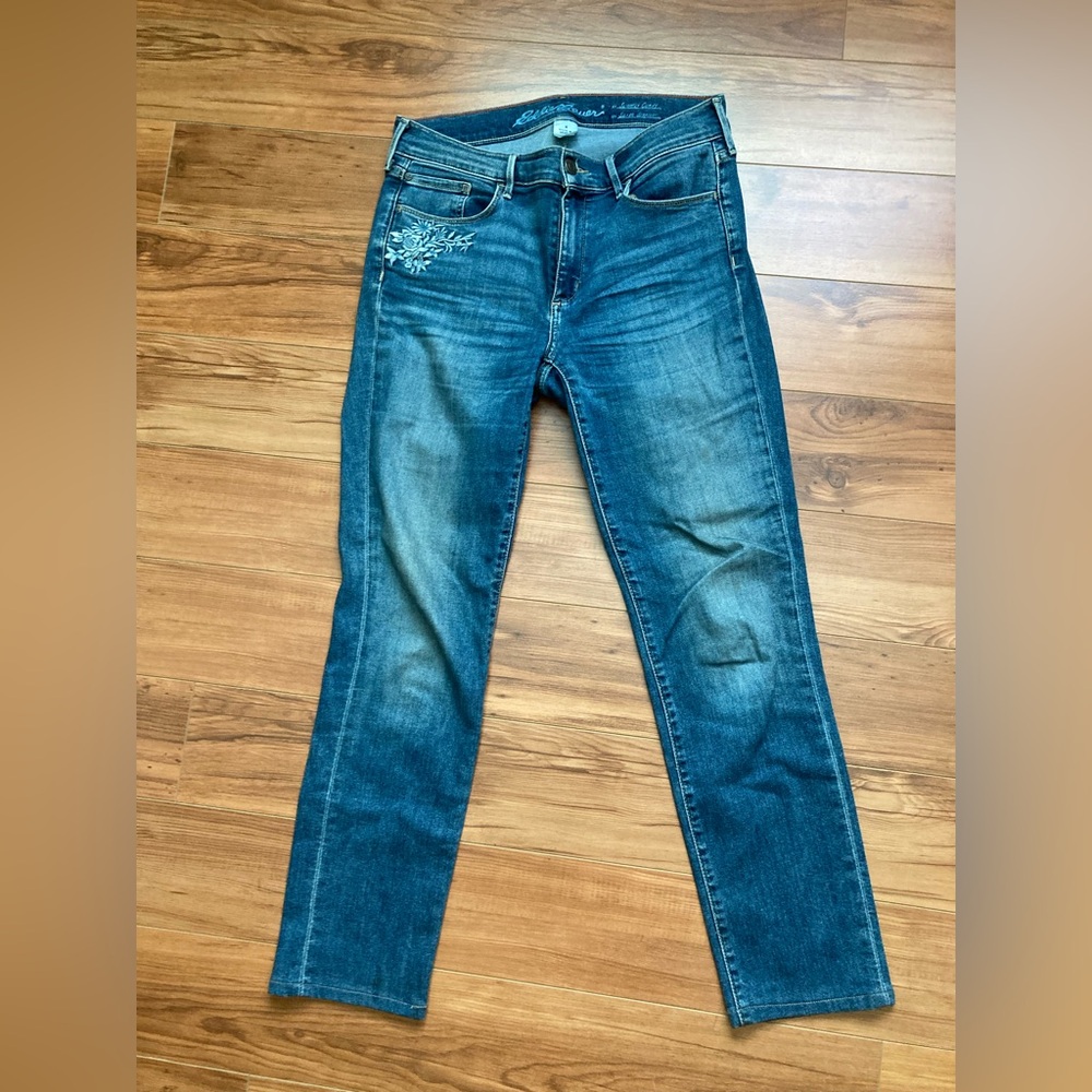Eddie Bauer Women’s Floral Embroidered Denim Jeans, Size 8